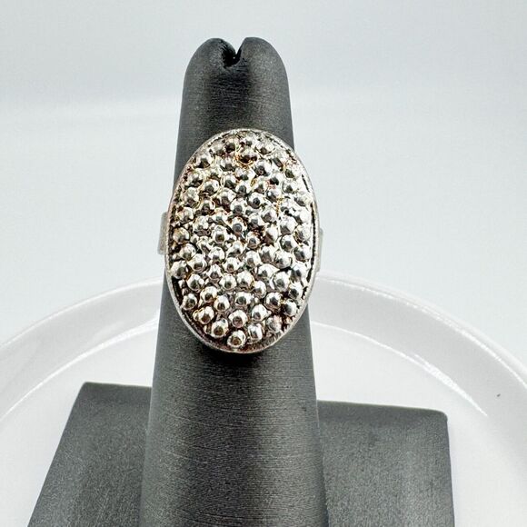 Vintage Caviar Oval Ring Silver Tone Adjustable Retro Brutalist - Picture 4 of 5